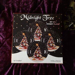 Vintage "Midnight Tree" Christmas Dessert Plates 8", set of 4, by Becca Barton,